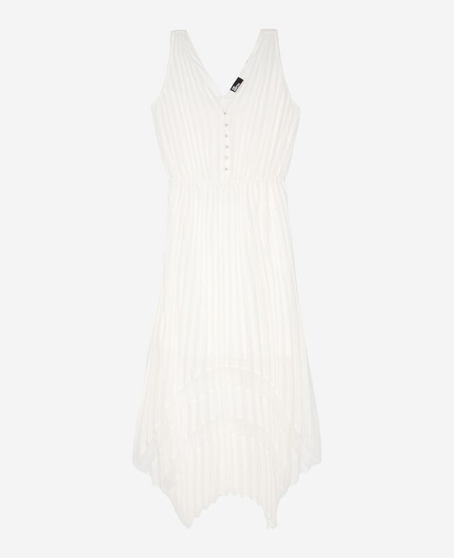 The Kooples FEMME ECRU robe longue avec plissage blanche et plumetis