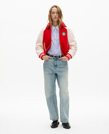 The Kooples FEMME RED / WHITE blouson en laine et cuir rouge