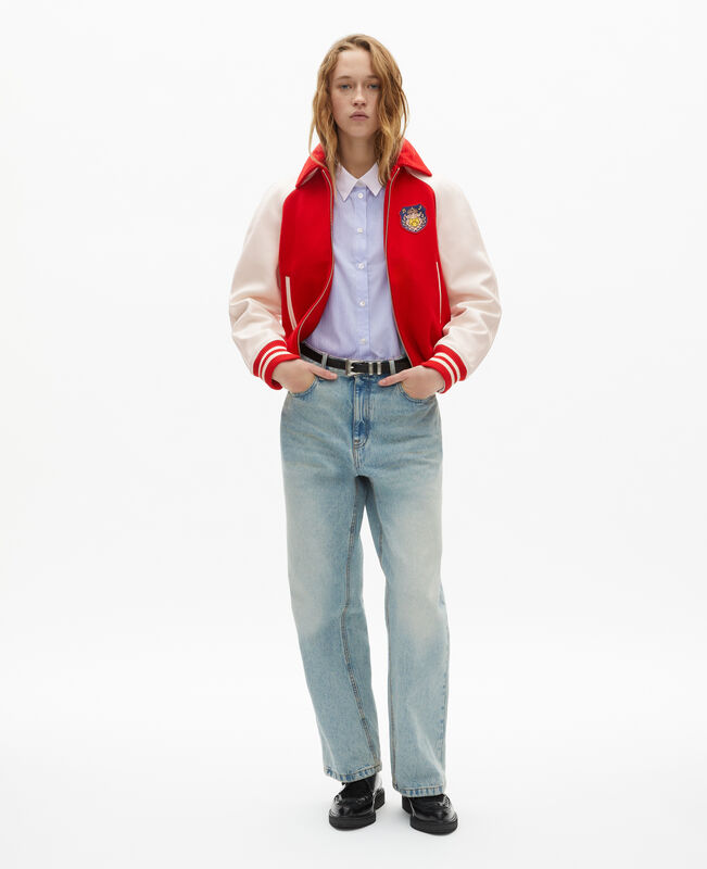 The Kooples FEMME RED / WHITE blouson en laine et cuir rouge