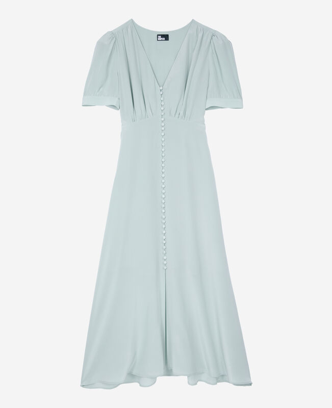 The Kooples FEMME BLUE/GREEN robe longue avec boutonnage en soie bleue