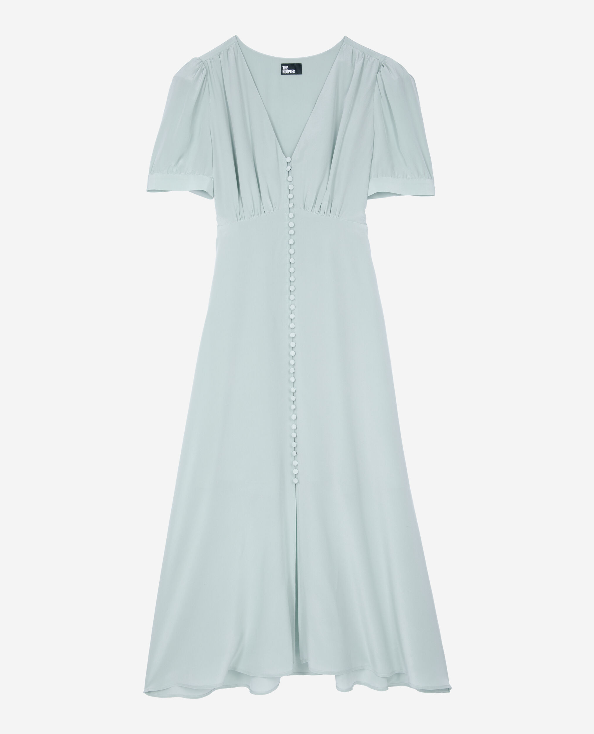 Robe longue avec boutonnage en soie bleue, BLUE/GREEN, hi-res image number null