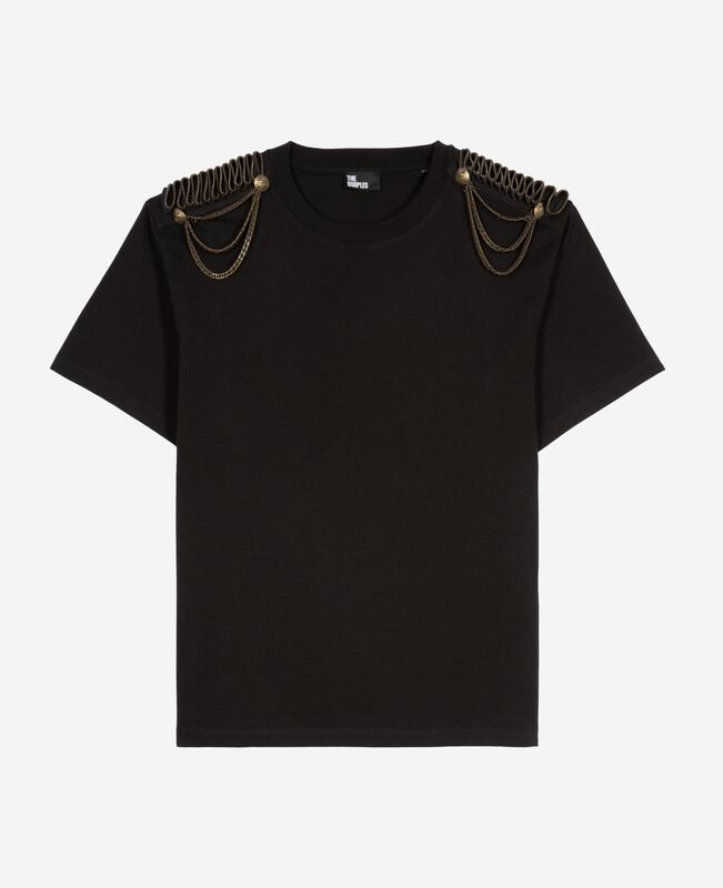 The Kooples FEMME BLACK WASHED t-shirt avec chaînes noir