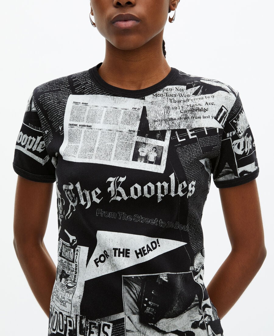 The Kooples WOMEN BLACK WASHED t-shirt with black and white screen print