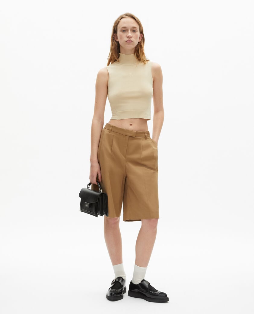 The Kooples DAMEN BROWN bermuda-shorts aus baumwolle und leinen in camel