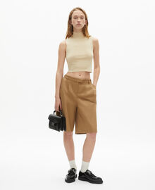 The Kooples FEMME BROWN bermuda en coton et lin camel