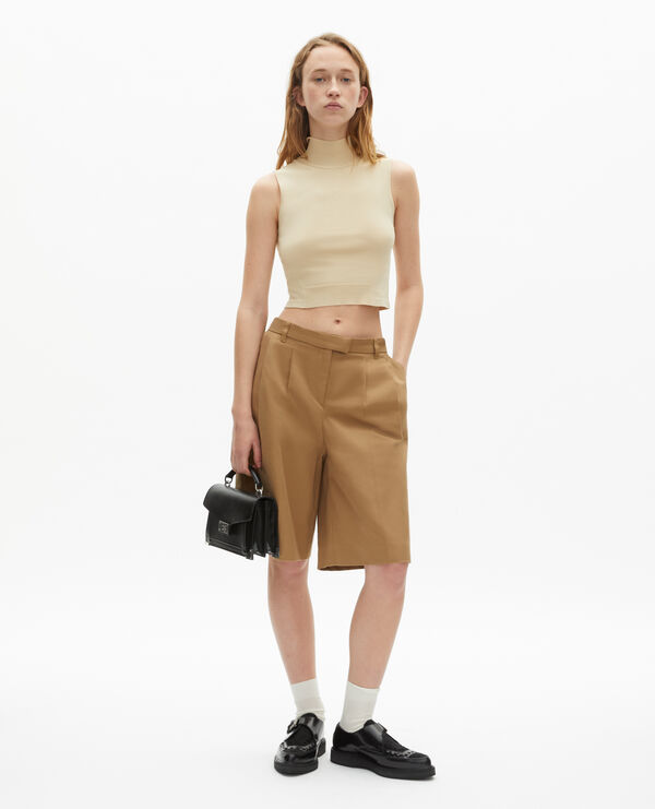 The Kooples FEMME BROWN bermuda en coton et lin camel