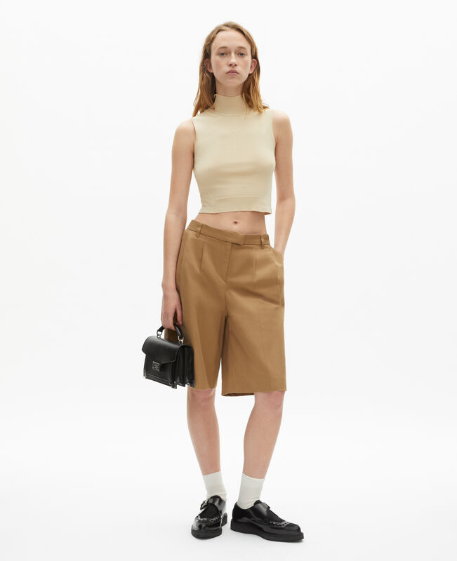 The Kooples FEMME BROWN bermuda en coton et lin camel