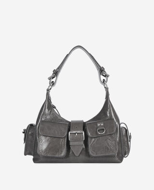The Kooples FEMME GREY sac amelia en cuir craquelé gris