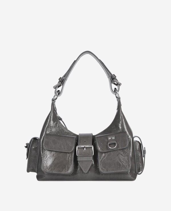 The Kooples FEMME GREY sac amelia en cuir craquelé gris