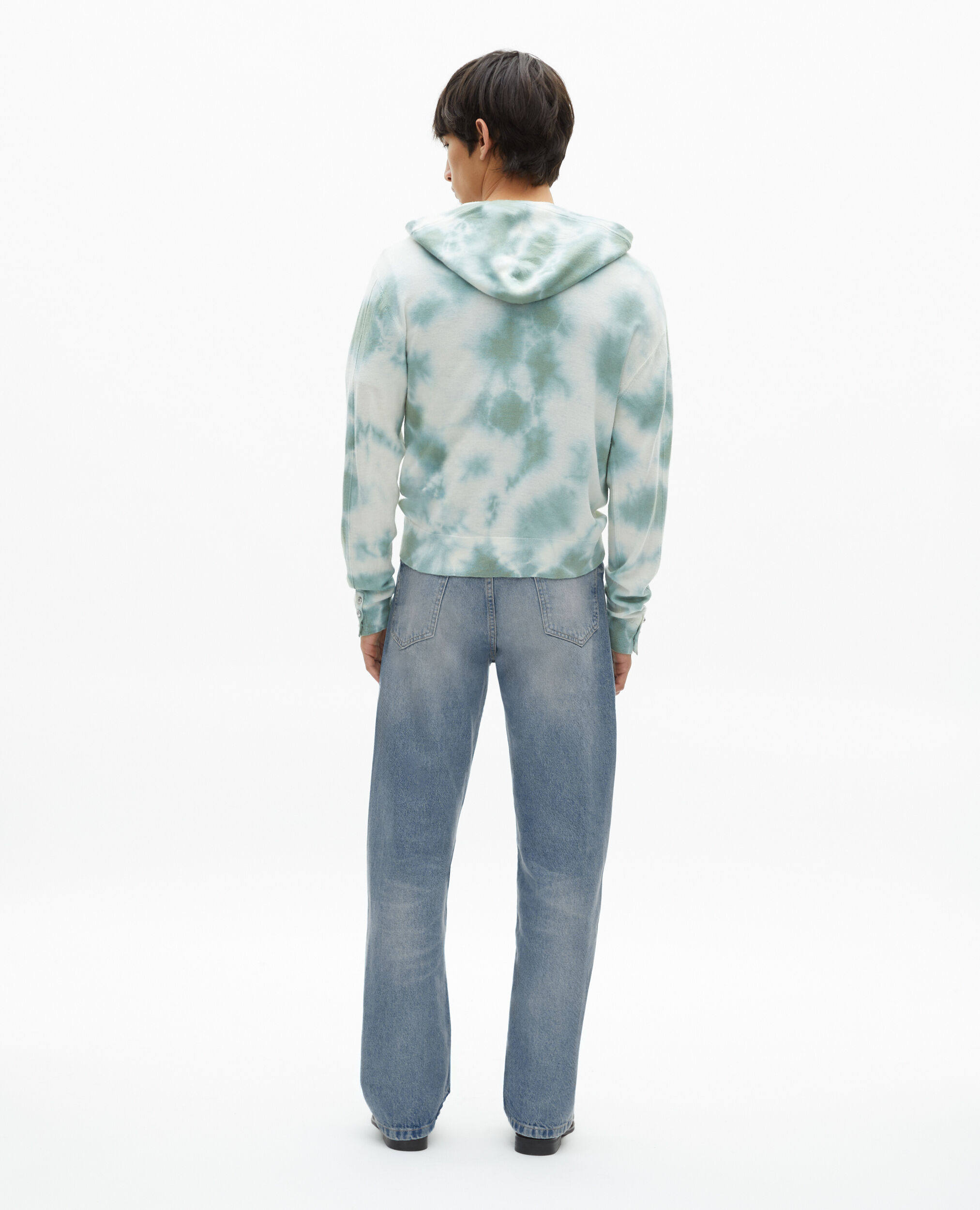 Cardigan en laine mérinos tie and dye kaki, KAKI / WHITE, hi-res image number null
