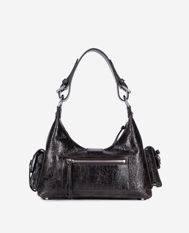 The Kooples FEMME BROWN sac amelia clouté en cuir craquelé marron