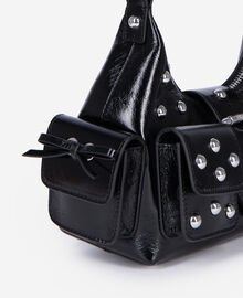 The Kooples FEMME BLACK sac amelia small en cuir craquelé noir avec clous