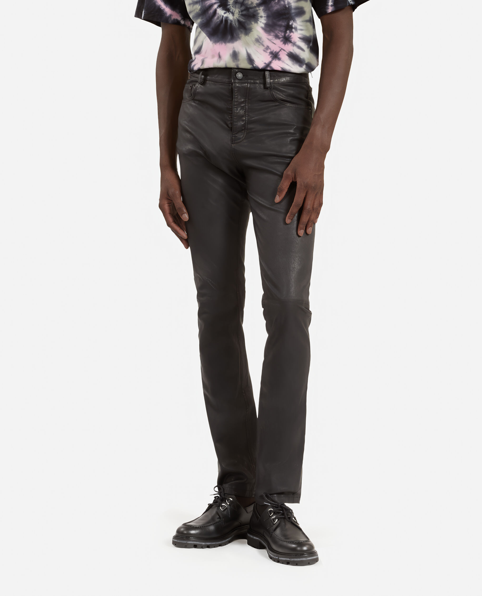 Pantalon slim en cuir noir, BLACK, hi-res image number null