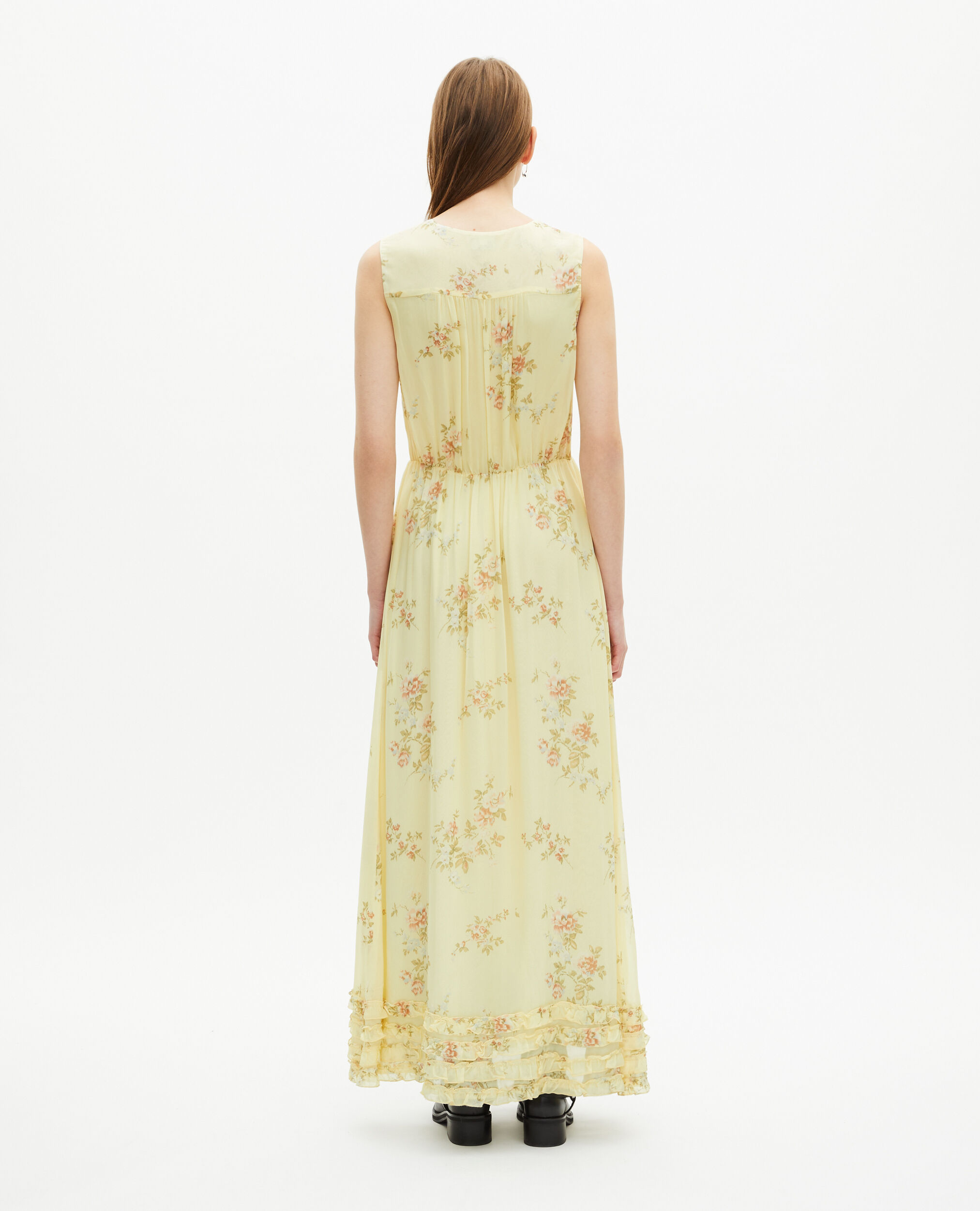Robe longue imprimé fleuri jaune, YELLOW, hi-res image number null