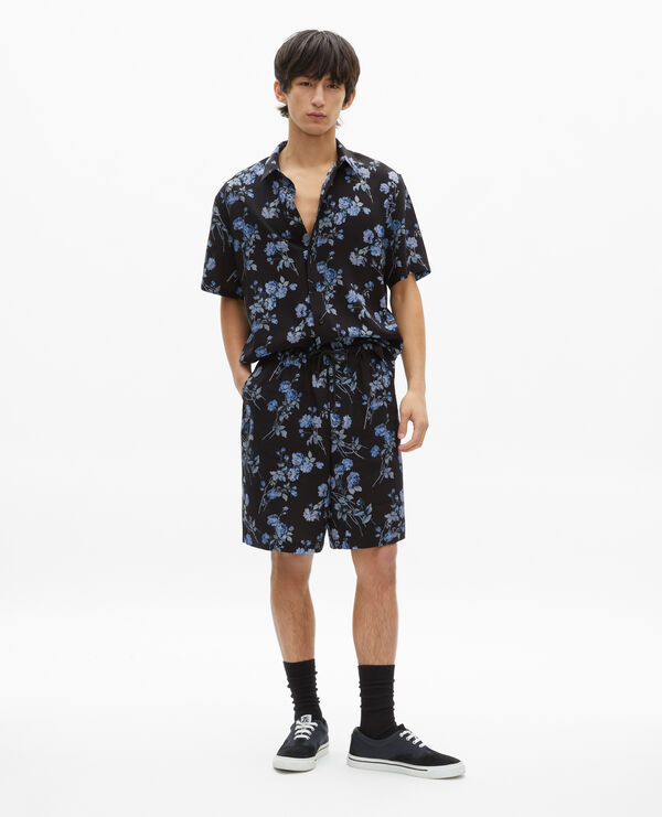 The Kooples HOMME BLACK BLUE chemise manches courtes imprimé fleuri noir