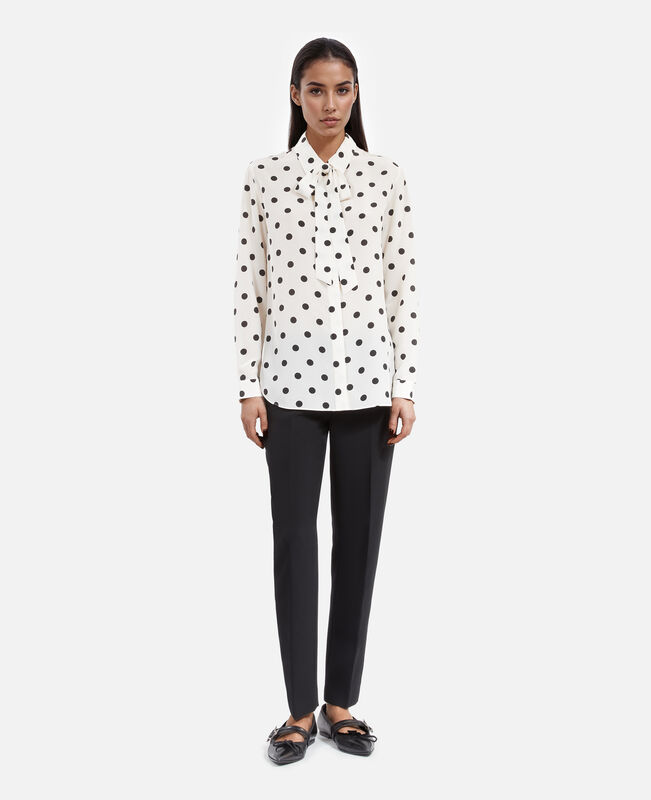 The Kooples FEMME WHITE / BLACK chemise à pois en soie blanche