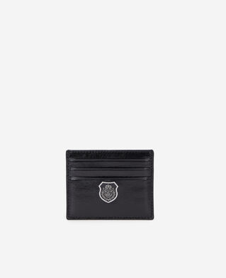 The Kooples UNISEX BLACK schwarzes kartenetui mit wappen aus leder