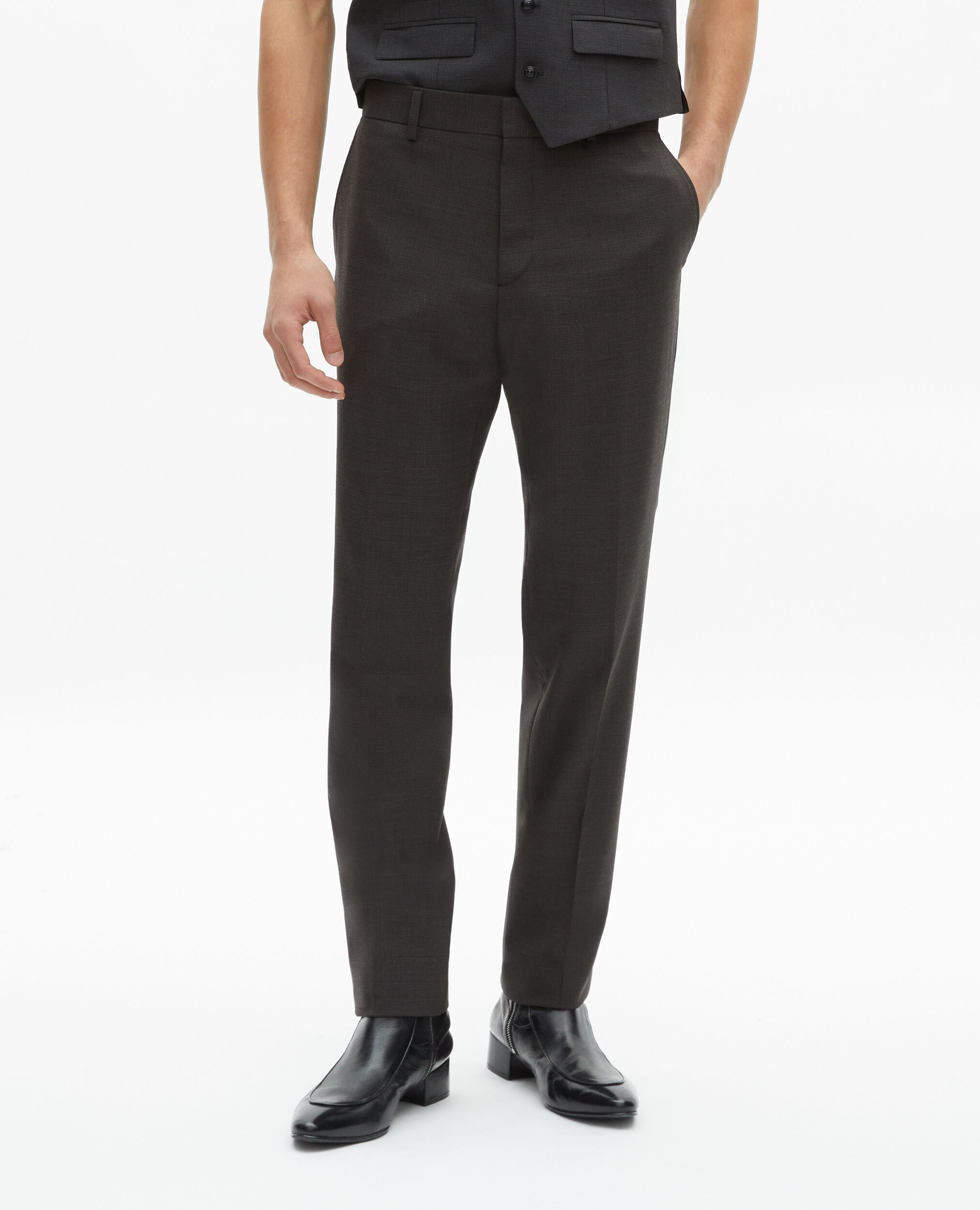 Pantalon de costume en laine mélangée micro carreaux noir, BLACK GREY, hi-res image number null