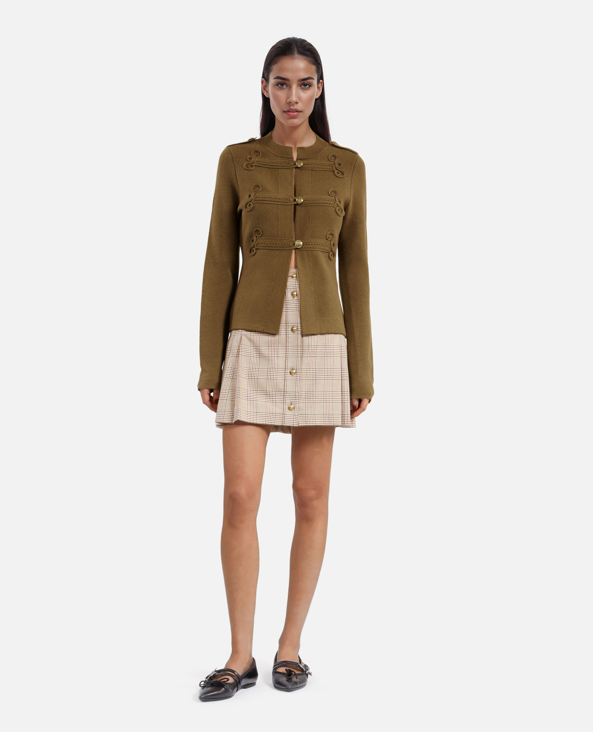 Cardigan en laine style officier kaki, KAKI, hi-res image number null