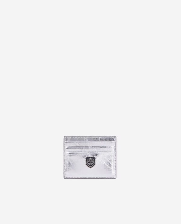 The Kooples FEMME SILVER porte cartes blason en cuir argenté