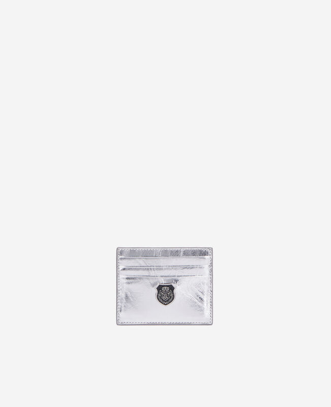 The Kooples FEMME SILVER porte cartes blason en cuir argenté