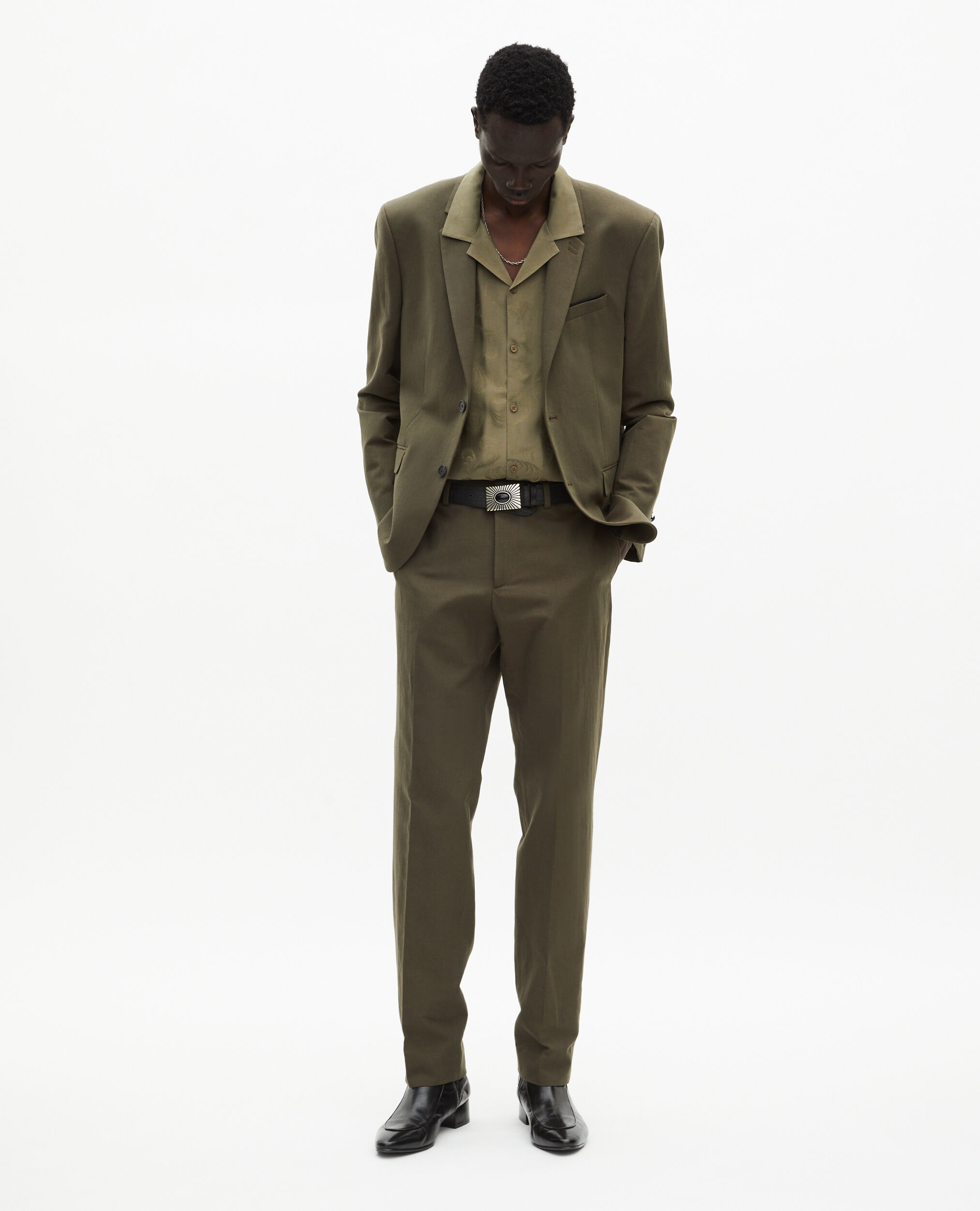 Veste de costume en coton - lin kaki, KAKI, hi-res image number null