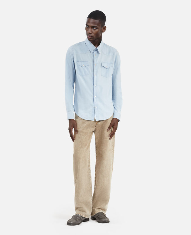 The Kooples HOMME BLUE BEIGE chemise en denim bleu