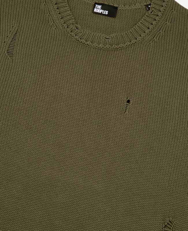 The Kooples HOMME KAKI pull avec détails ajourés kaki