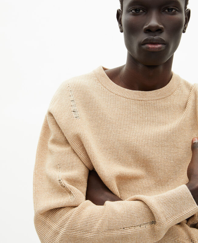 The Kooples HOMME ECRU pull en laine et lin écru