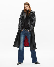 The Kooples FEMME BLACK trench long en cuir noir