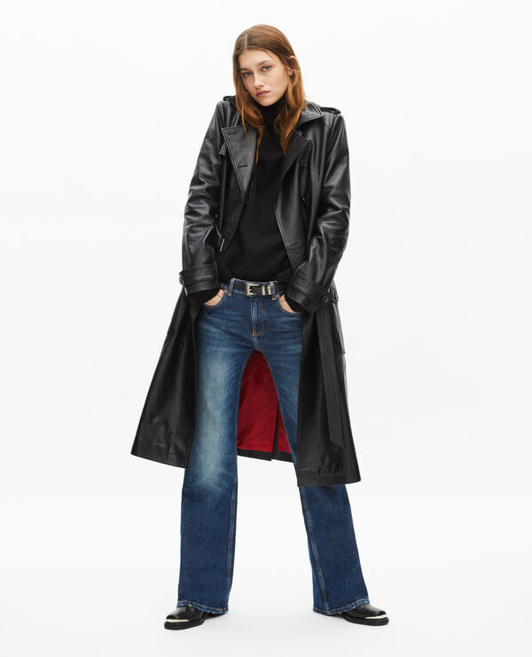 The Kooples FEMME BLACK trench long en cuir noir