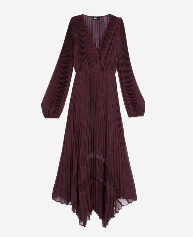 The Kooples FEMME BURGUNDY robe longue plissée bordeaux