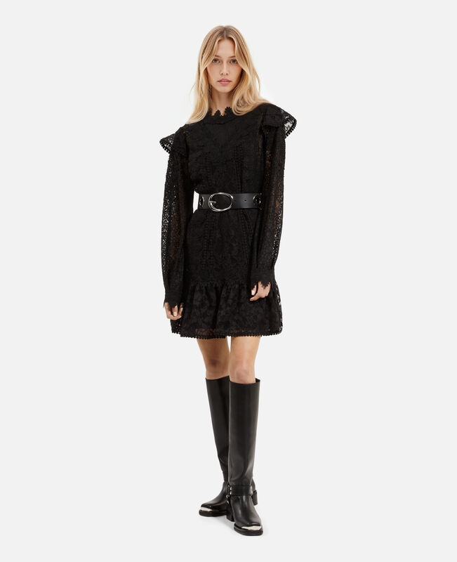 The Kooples FEMME BLACK ceinture large à œillets en cuir noir