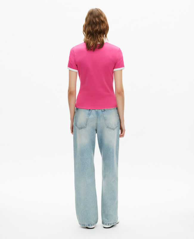 The Kooples FEMME FUSHIA t-shirt broderie ruban fuschia