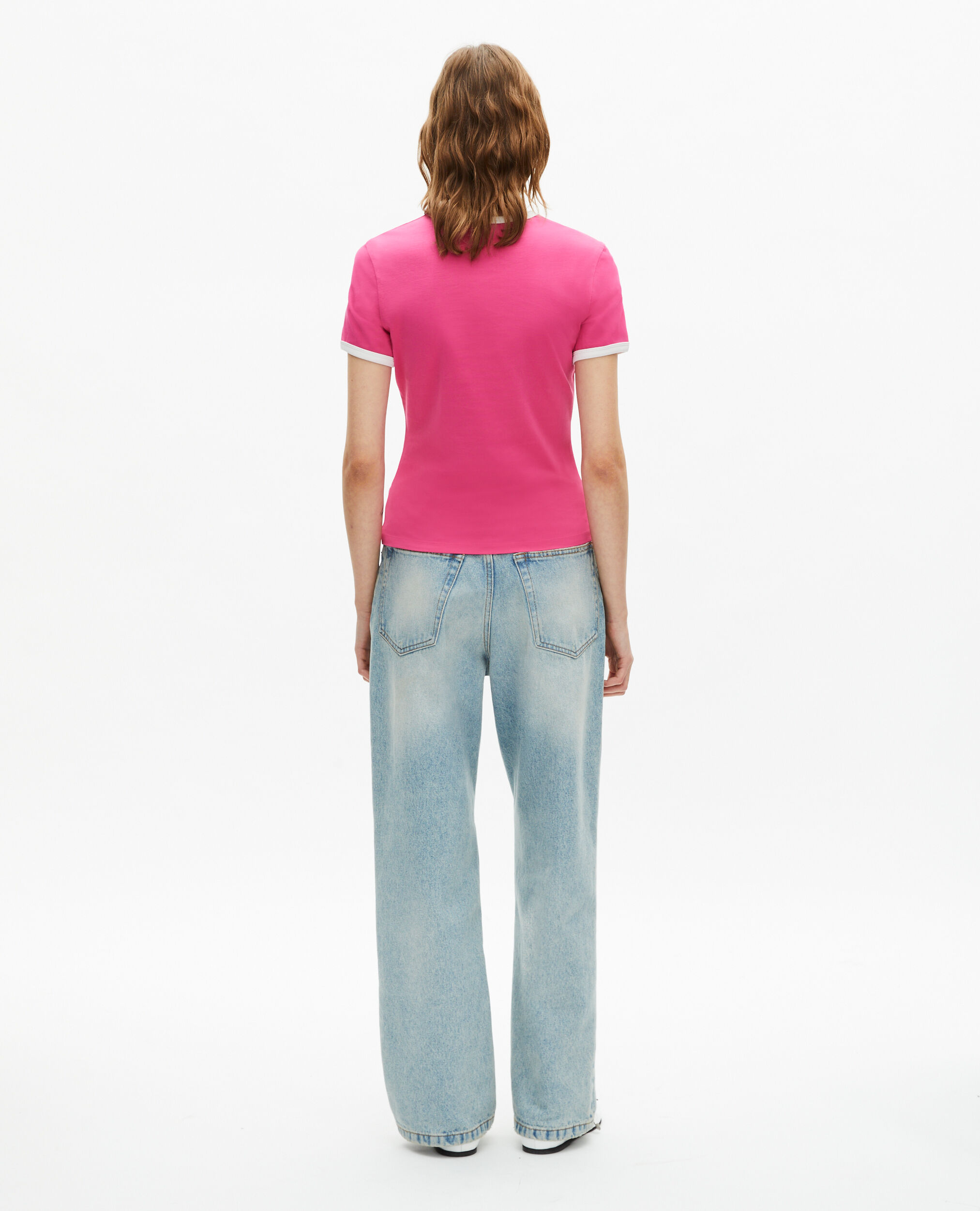 T-shirt broderie ruban fuschia, FUSHIA, hi-res image number null