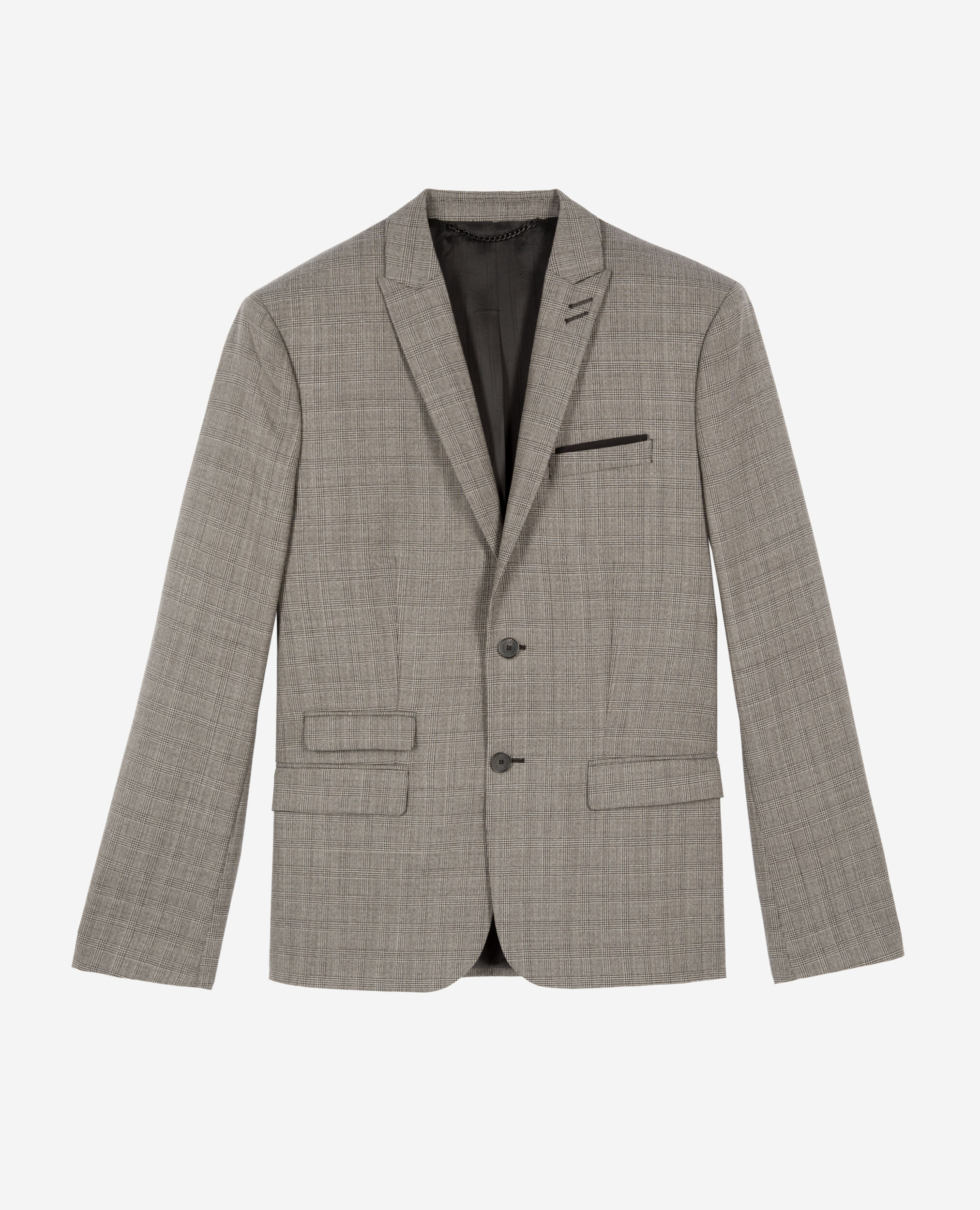 Veste de costume en laine prince de Galles beige, BEIGE MELANGE, hi-res image number null