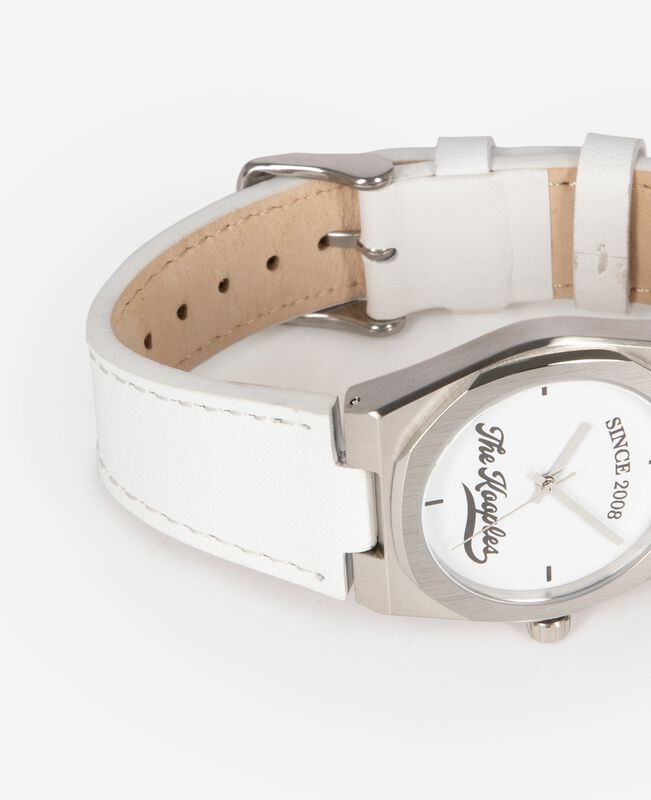 The Kooples MIXTE SILVER montre avec logo et bracelet en cuir blanche