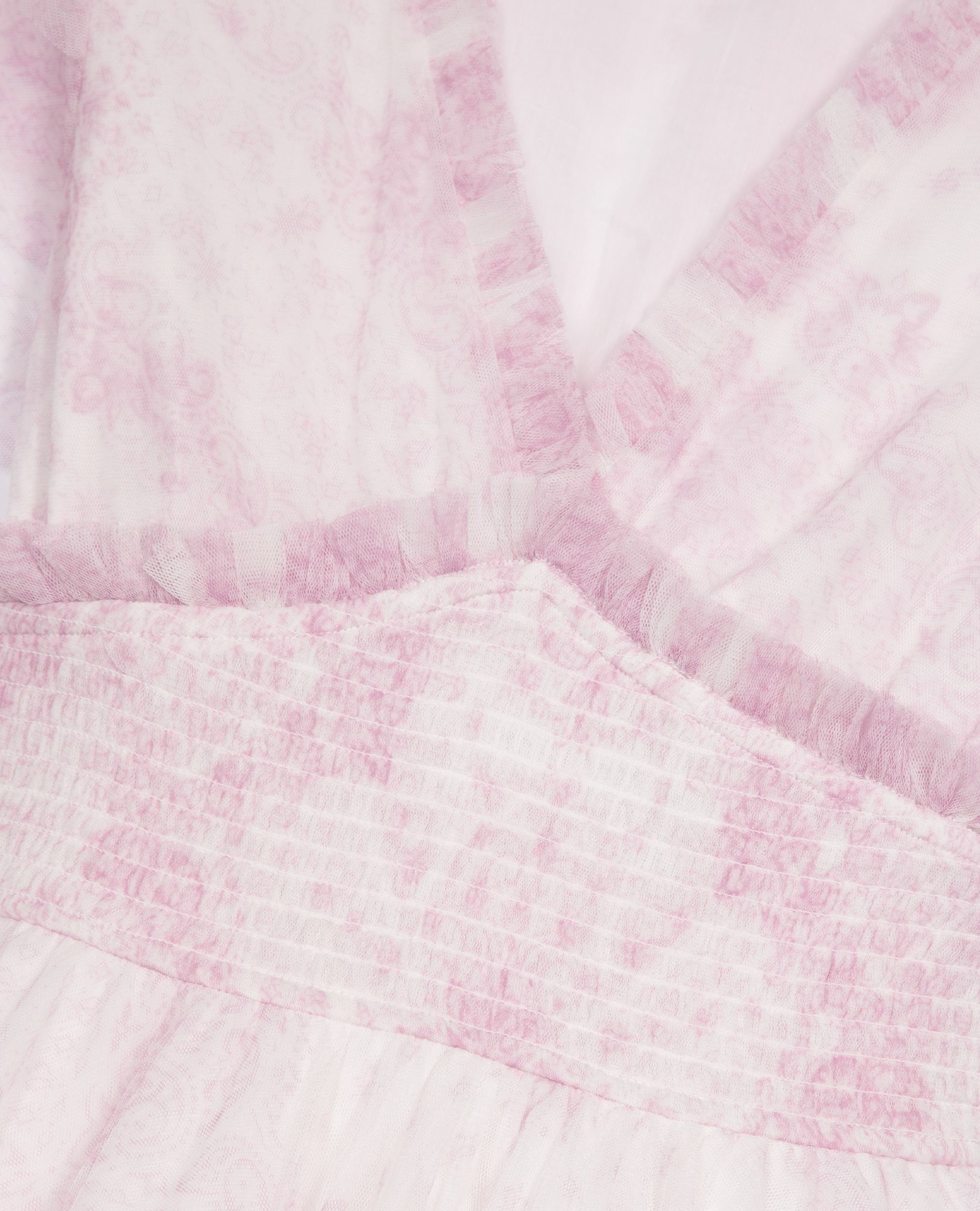 Robe courte en tulle imprimé rose pâle, WHITE - PINK, hi-res image number null