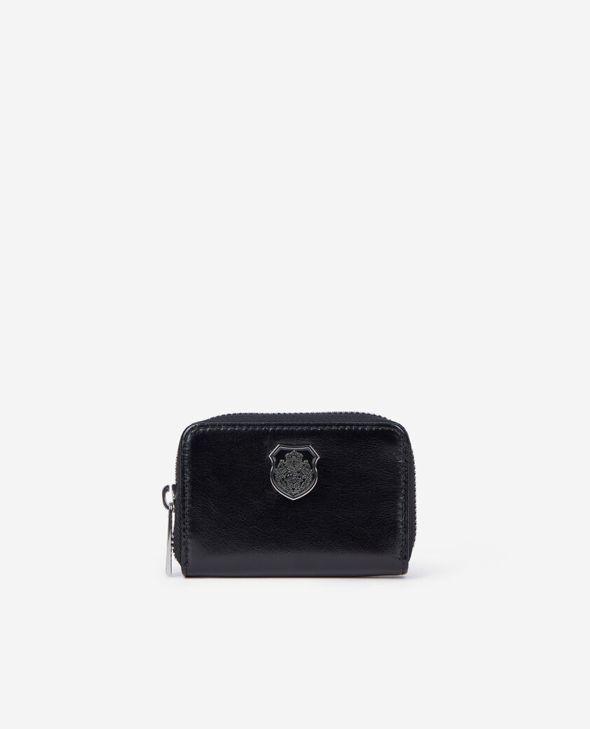 The Kooples UNISEX BLACK schwarzes portemonnaie mit wappen aus leder