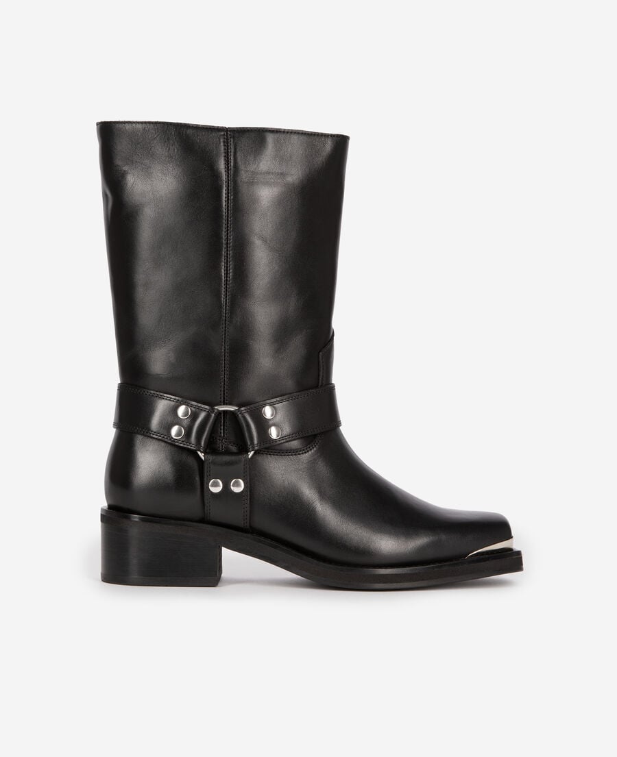 The Kooples DAMEN BLACK stiefel mit riemen aus schwarzem leder