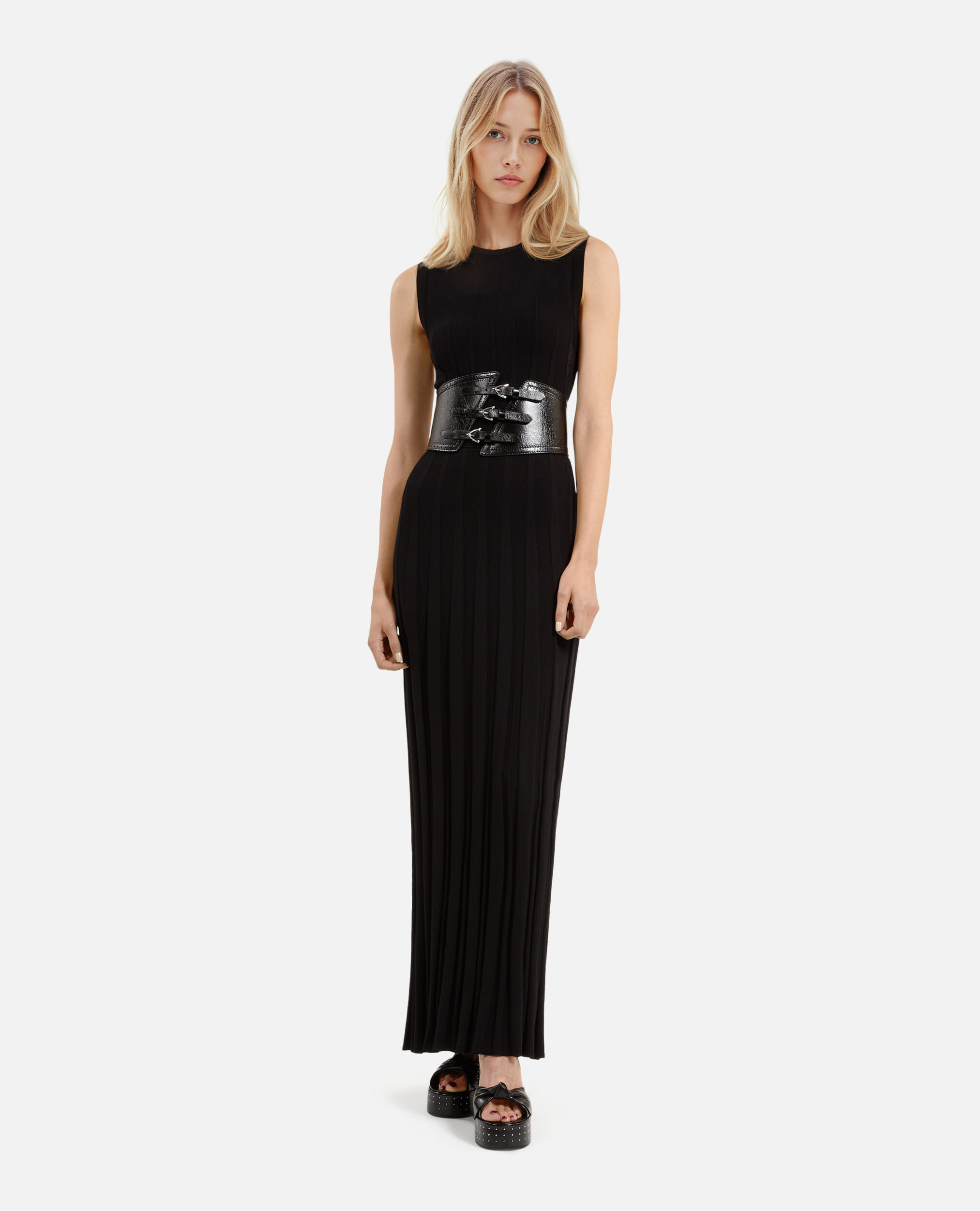 Robe longue en maille noire, BLACK, hi-res image number null