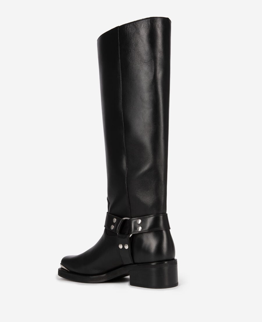 The Kooples FEMME BLACK bottes à sangles en cuir noir