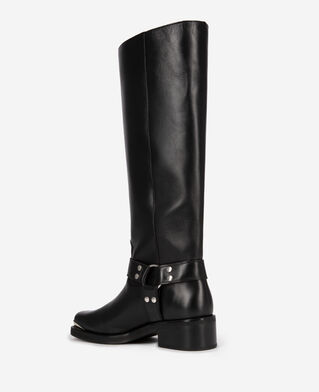 The Kooples FEMME BLACK bottes à sangles en cuir noir