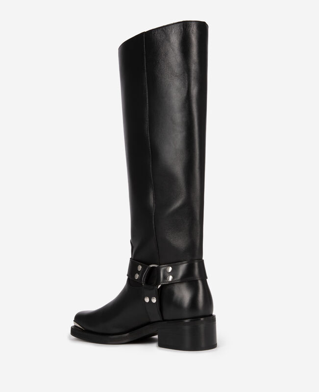 The Kooples FEMME BLACK bottes à sangles en cuir noir