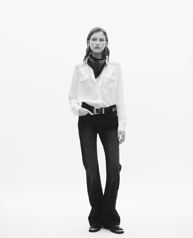 The Kooples FEMME ECRU chemise en soie avec dentelle écrue