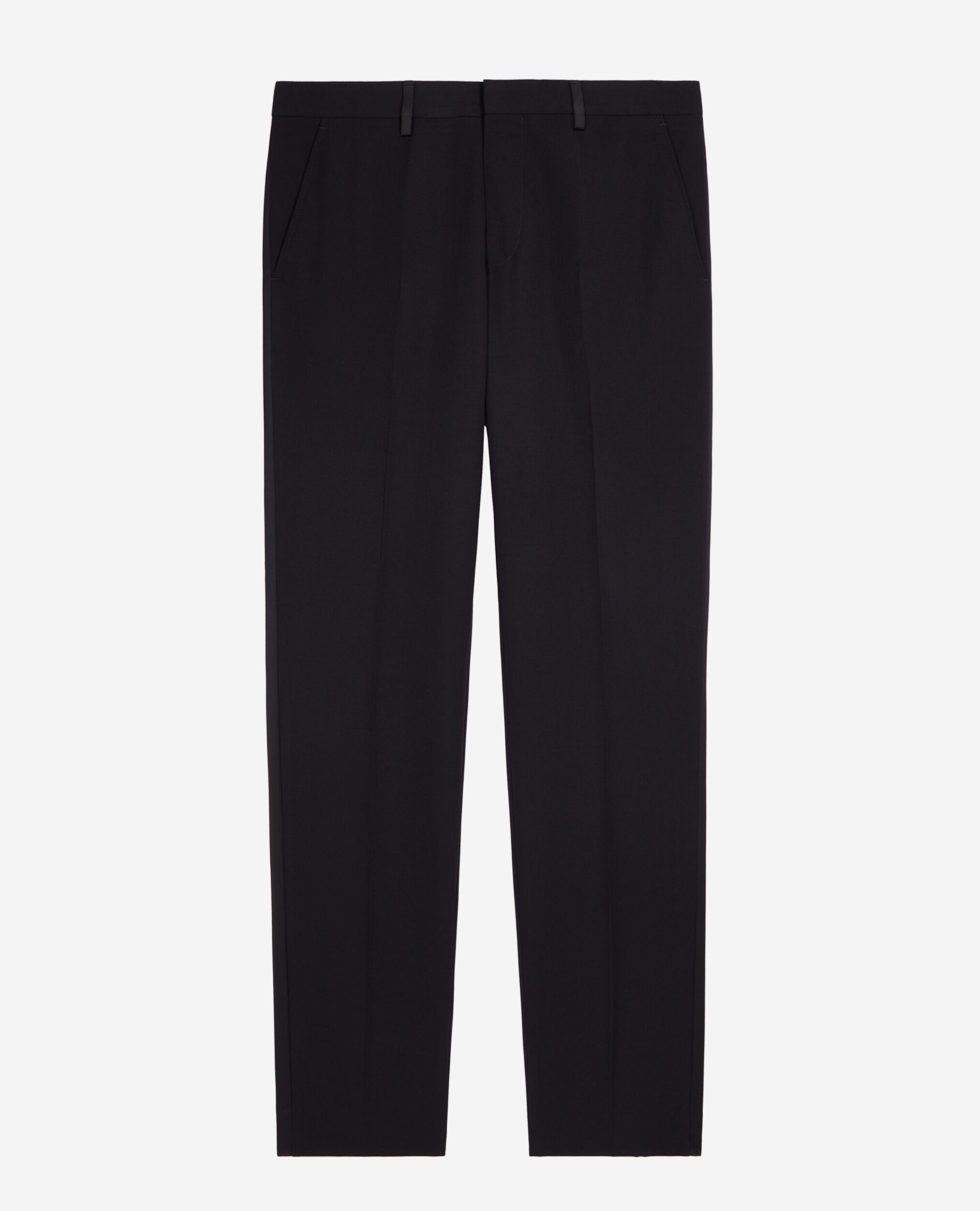 Pantalon de smoking avec détails en satin droit noir, BLACK, hi-res image number null