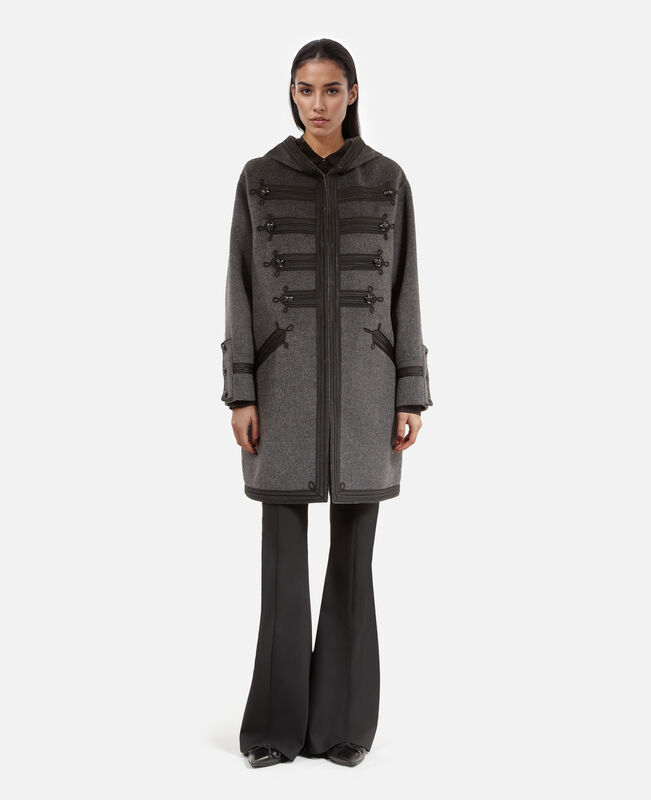 The Kooples FEMME PETROL GREY caban long à capuche en laine gris
