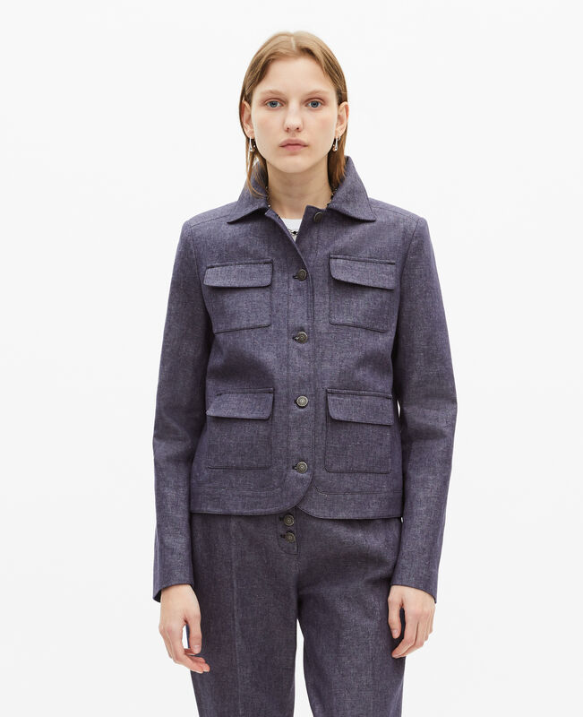 The Kooples FEMME BLUE veste courte en coton et lin bleue