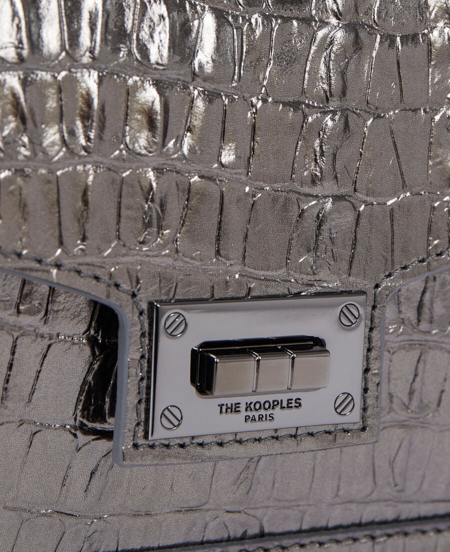 The Kooples DAMEN GUN METAL SILVER tasche emily small aus leder in krokodiloptik gunmetal