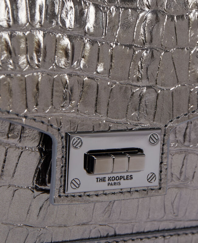 The Kooples FEMME GUN METAL SILVER sac emily small en cuir effet crocodile gunmetal
